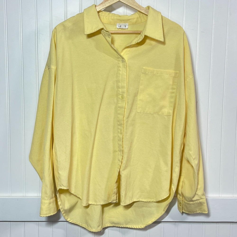 Le Lis Butter Yellow Button Up Shirt Career Office Work Oversized Long Sleeve M